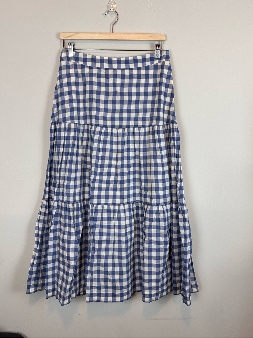 GAP Tiered Maxi Skirt Blue White Gingham Cotton Cottagecore Women’s 8 - Picture 2 of 12